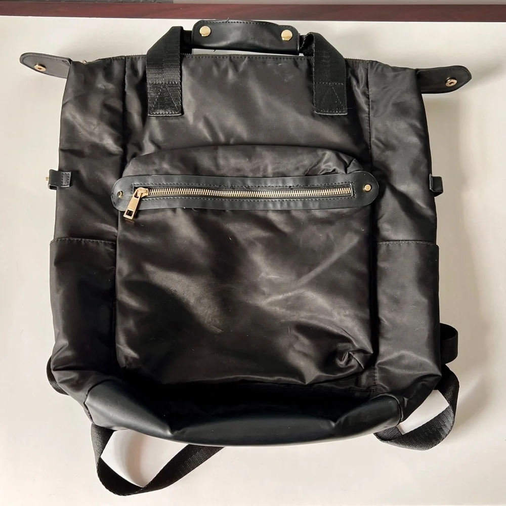 Black Nylon Backpack with Top Handle and Front Pockets 17x17